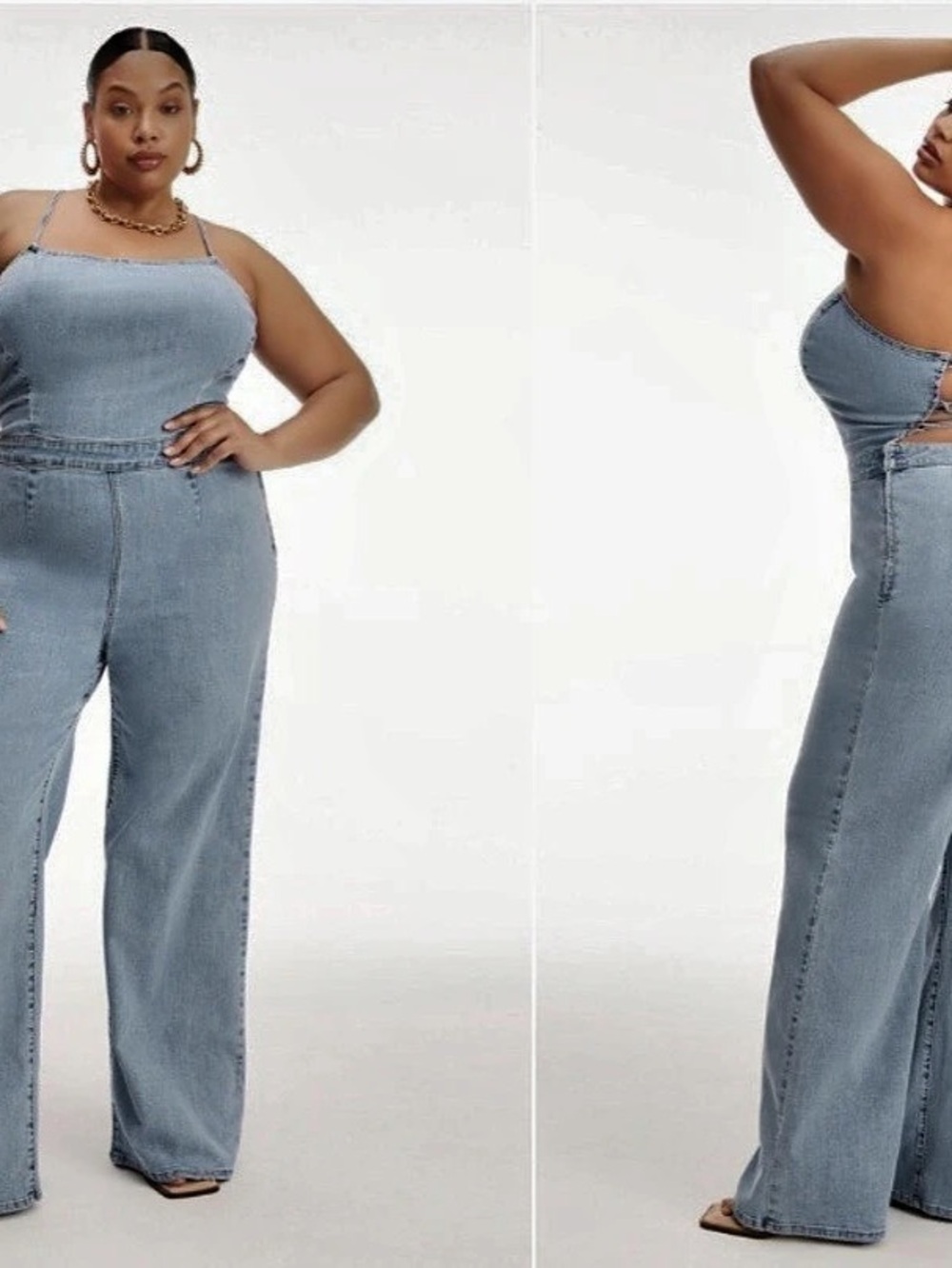 Good American Vacay Palazzo Denim Jumpsuit Light Wash Size 6